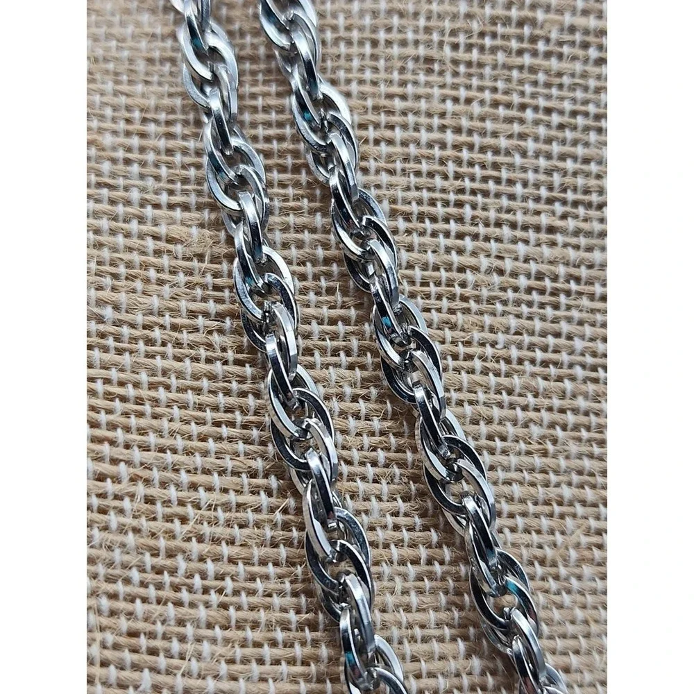 Vintage Monet Double-Link‎ Curb Chain Necklace Silver Tone 54in Signed